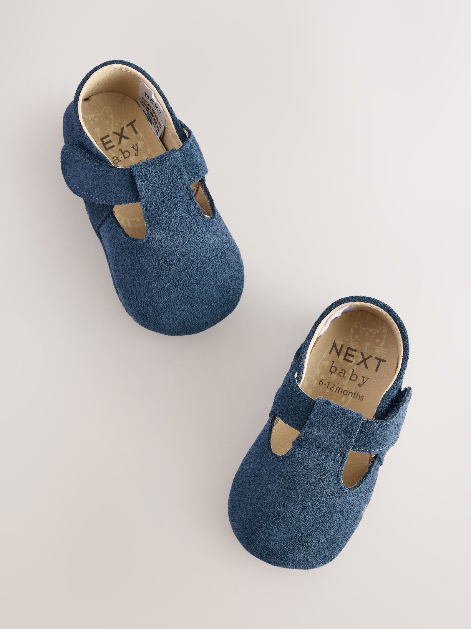Navy Suede Leather Baby T-Bar Shoes (0-24mths)