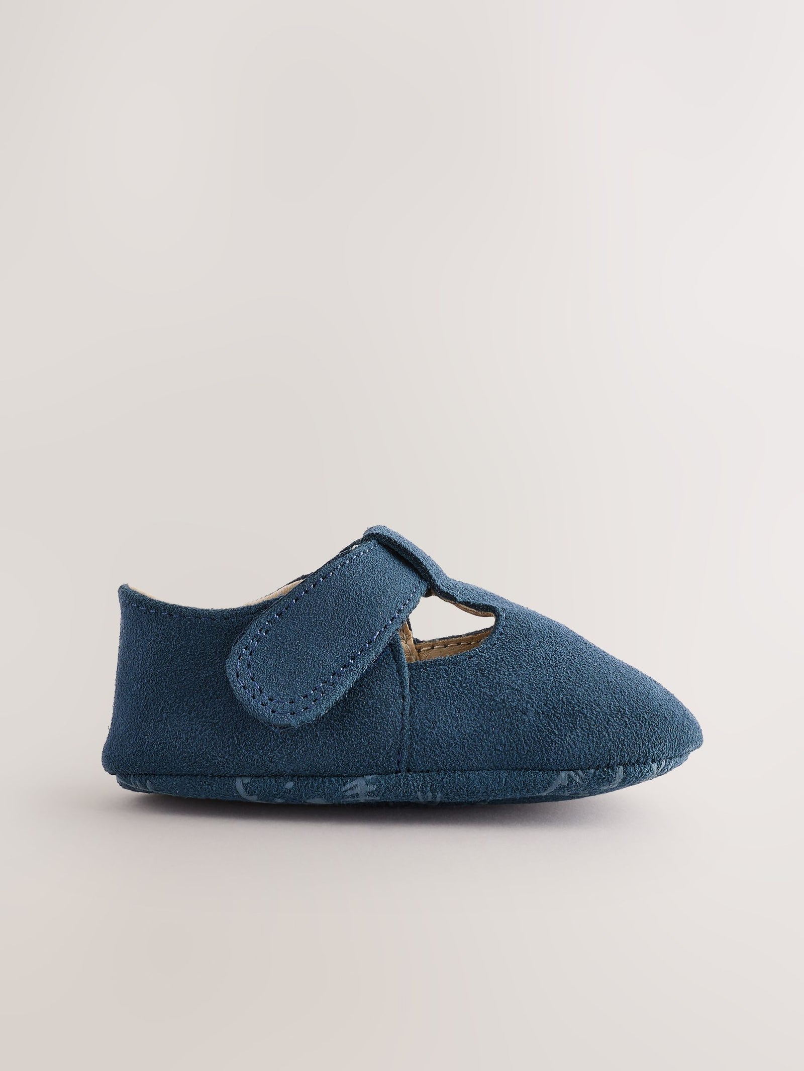 Navy Suede Leather Baby T-Bar Shoes (0-24mths)