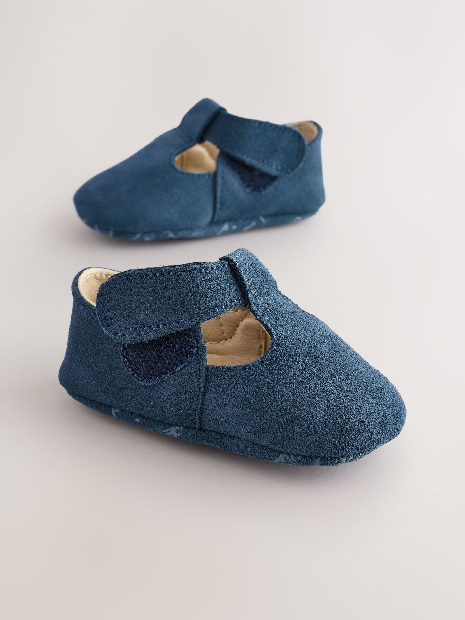 Navy Suede Leather Baby T-Bar Shoes (0-24mths)