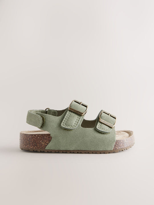 Green Standard Fit (F) Double Buckle Cushioned Footbed Sandals