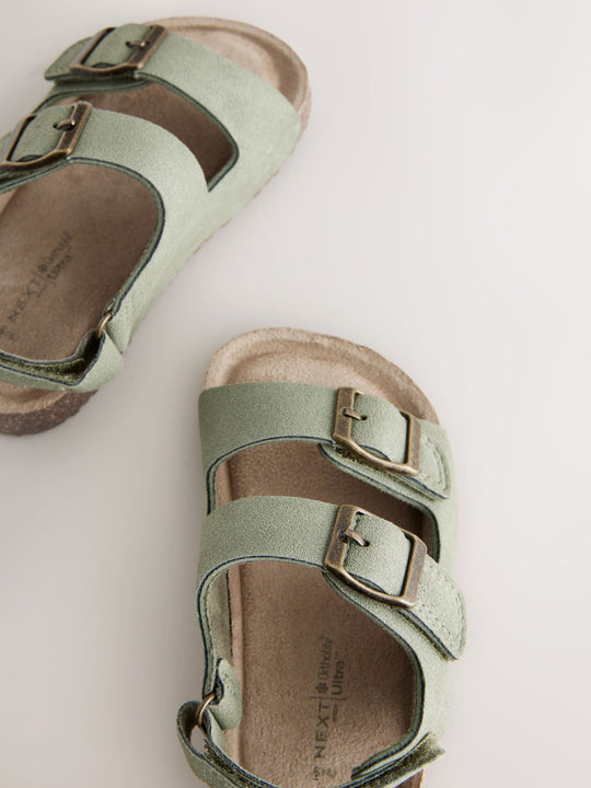 Green Standard Fit (F) Double Buckle Cushioned Footbed Sandals