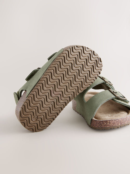 Green Standard Fit (F) Double Buckle Cushioned Footbed Sandals