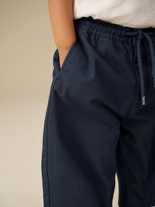 Navy Wide Leg 100% Cotton Chino Trousers with Elasticated Waist (3mths-7yrs)