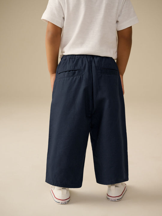 Navy Wide Leg 100% Cotton Chino Trousers with Elasticated Waist (3mths-7yrs)