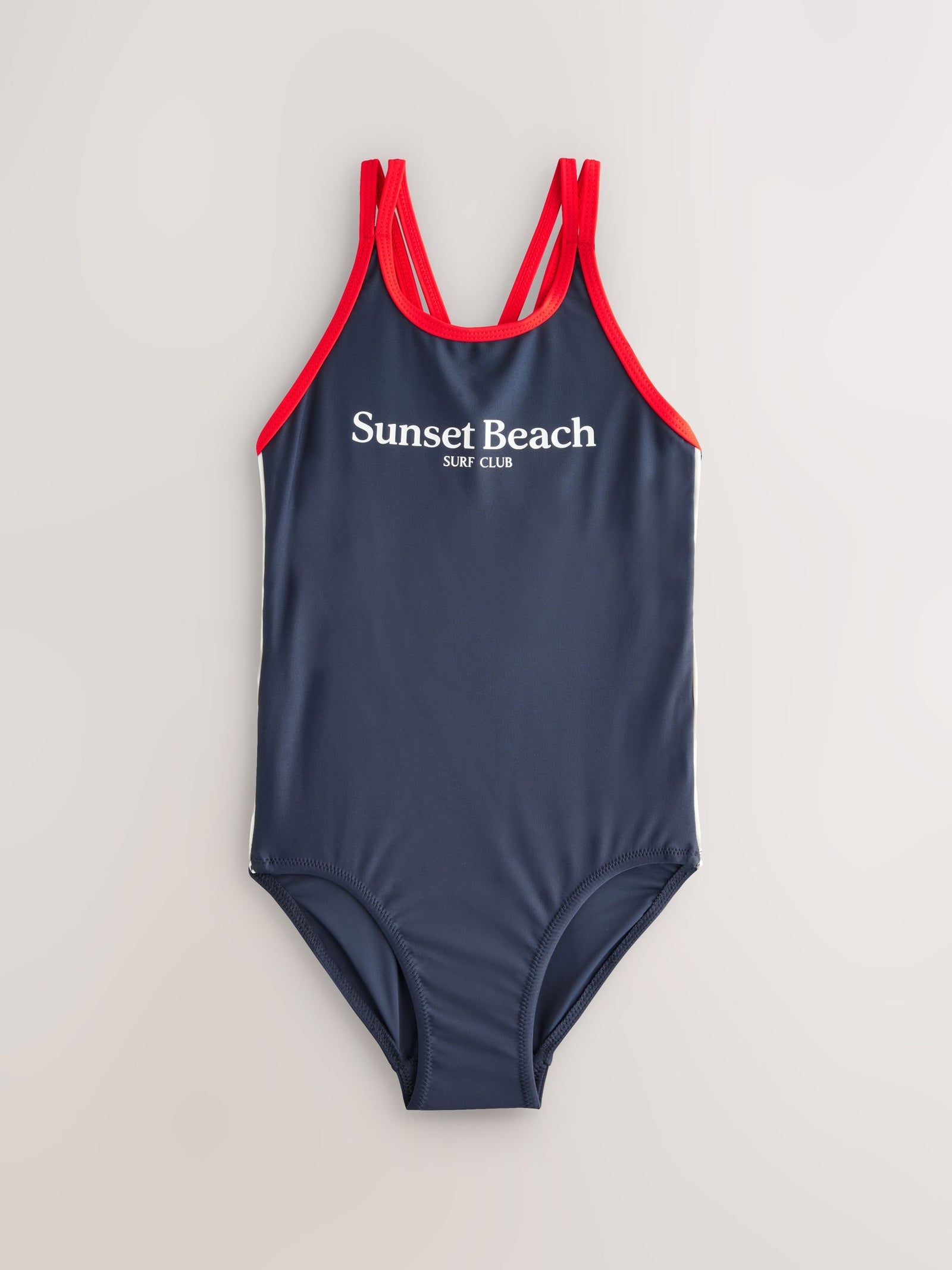 Navy Slogan Double Strap Swimsuit