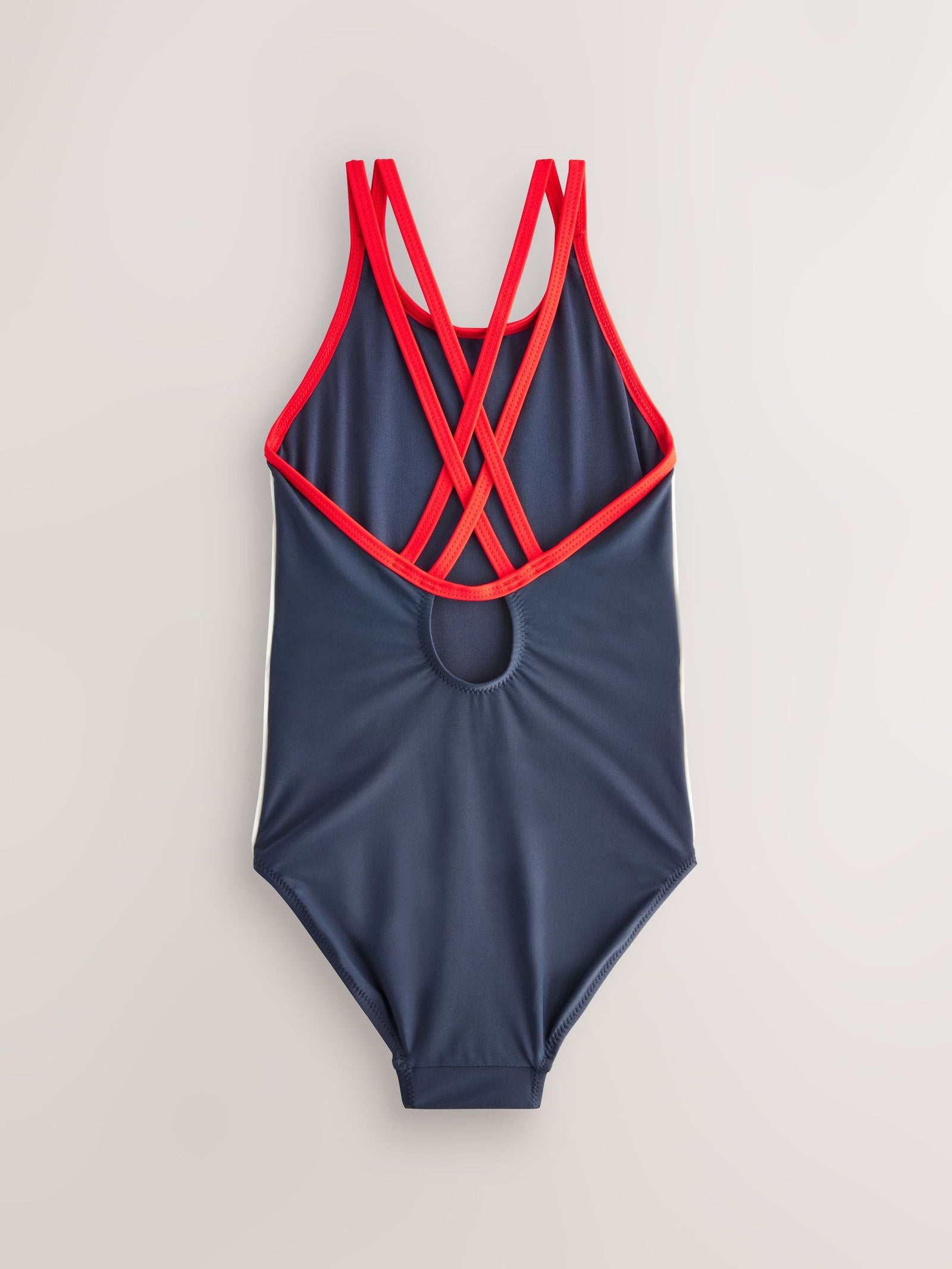 Navy Slogan Double Strap Swimsuit