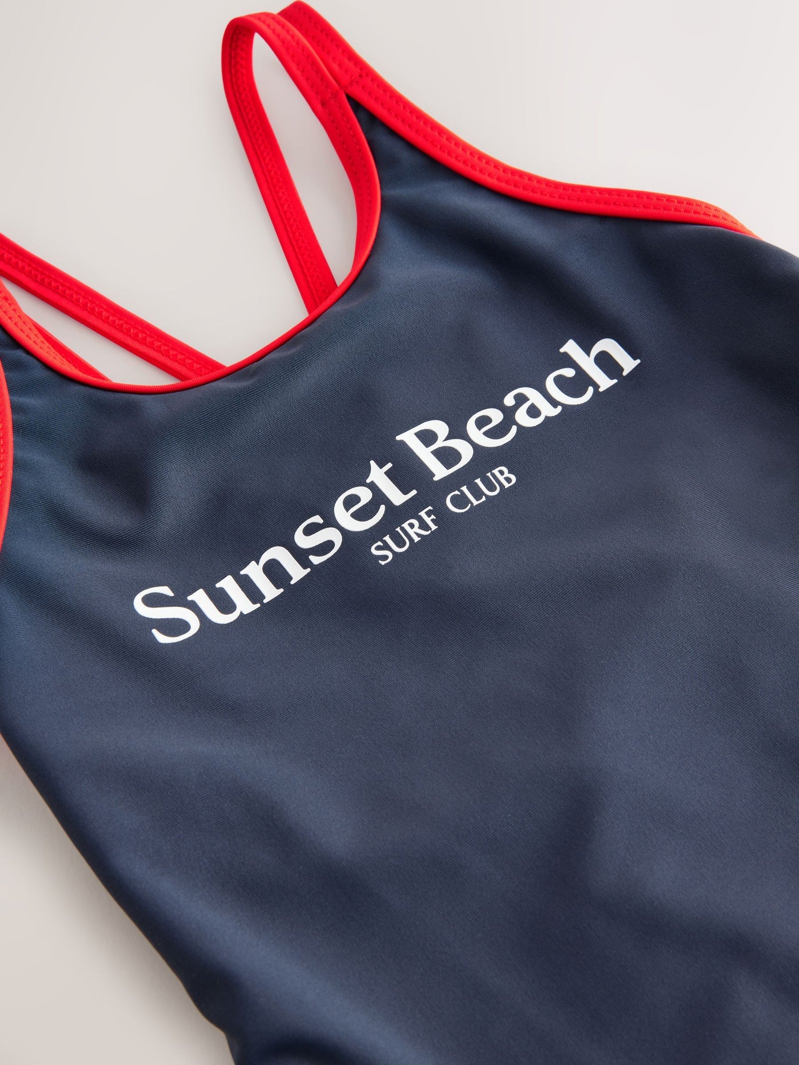 Navy Slogan Double Strap Swimsuit