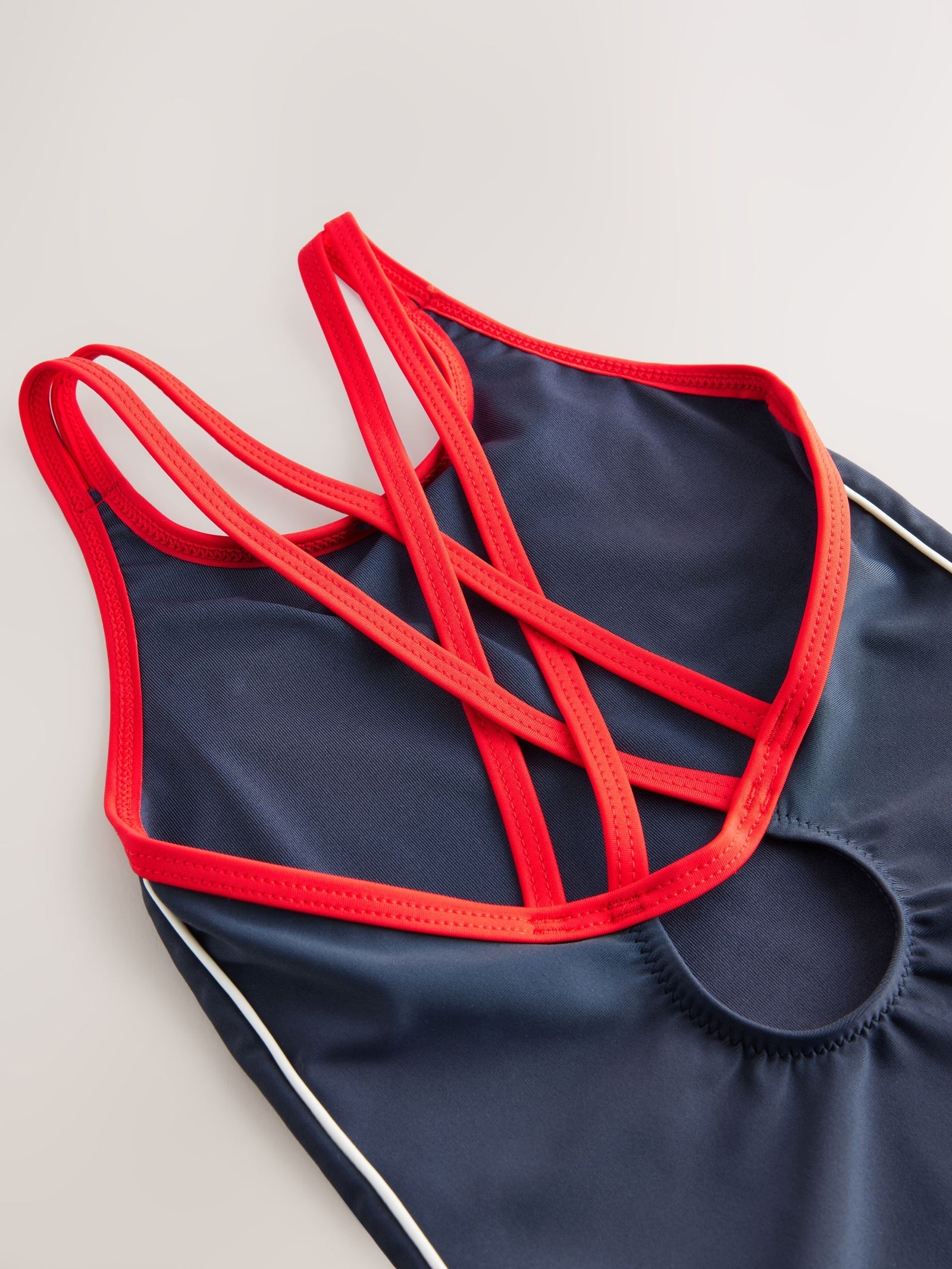 Navy Slogan Double Strap Swimsuit