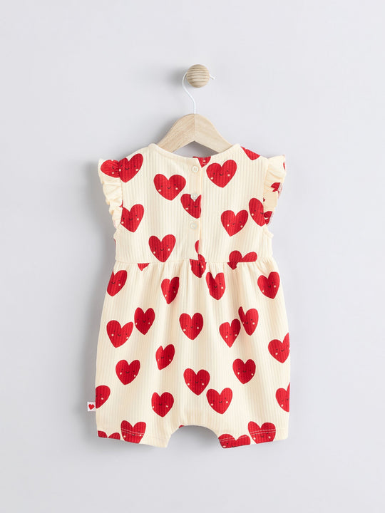 Red Heart Printed Frill Baby Romper