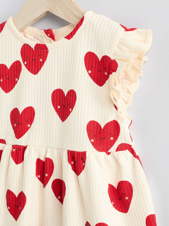 Red Heart Printed Frill Baby Romper
