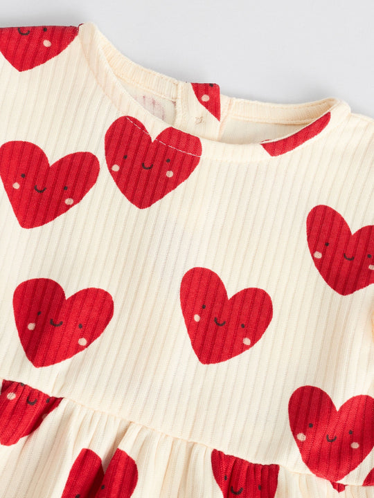 Red Heart Printed Frill Baby Romper