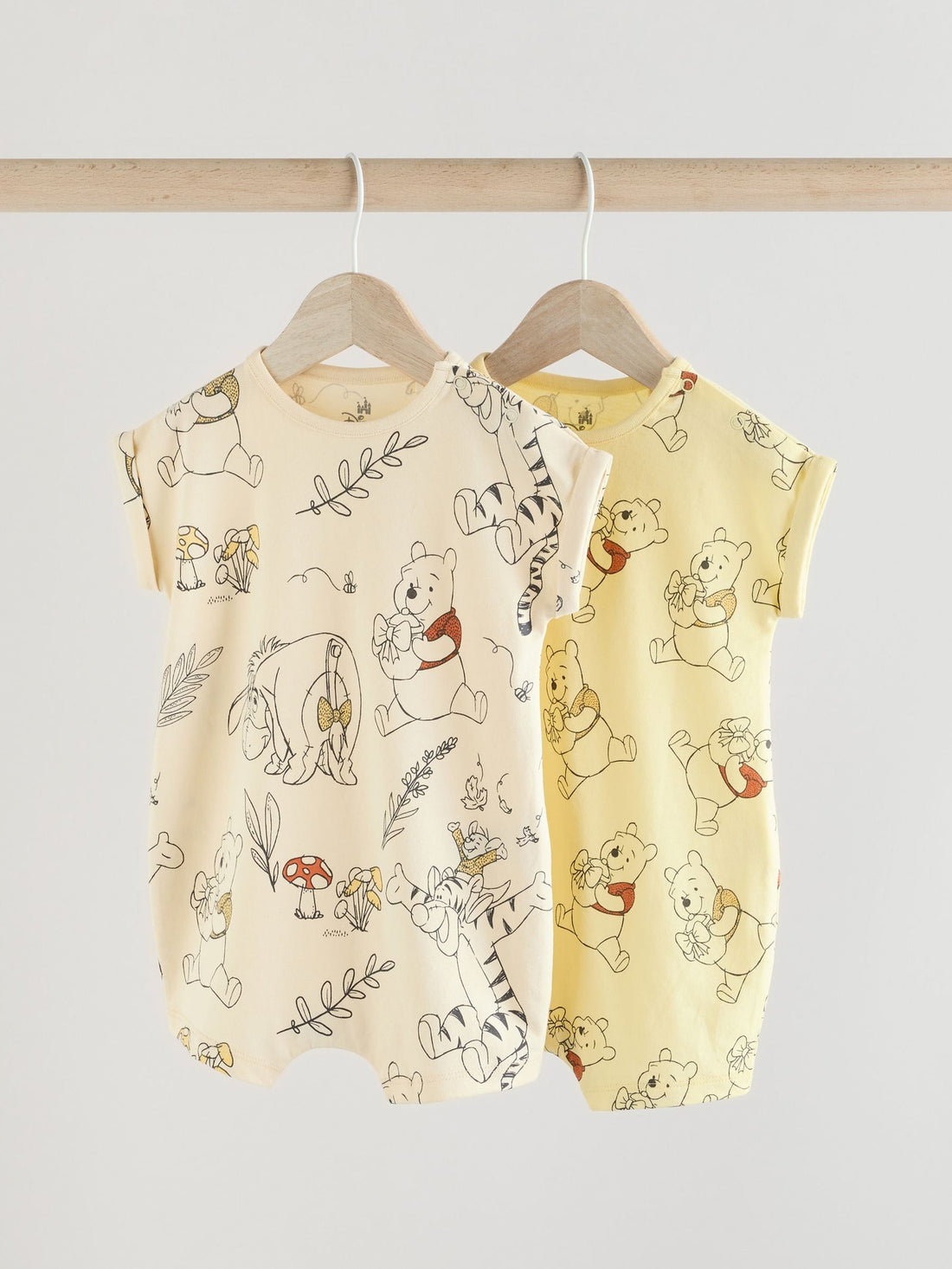 Yellow/White 2 Pack Printed Winnie The Pooh Baby Rompers