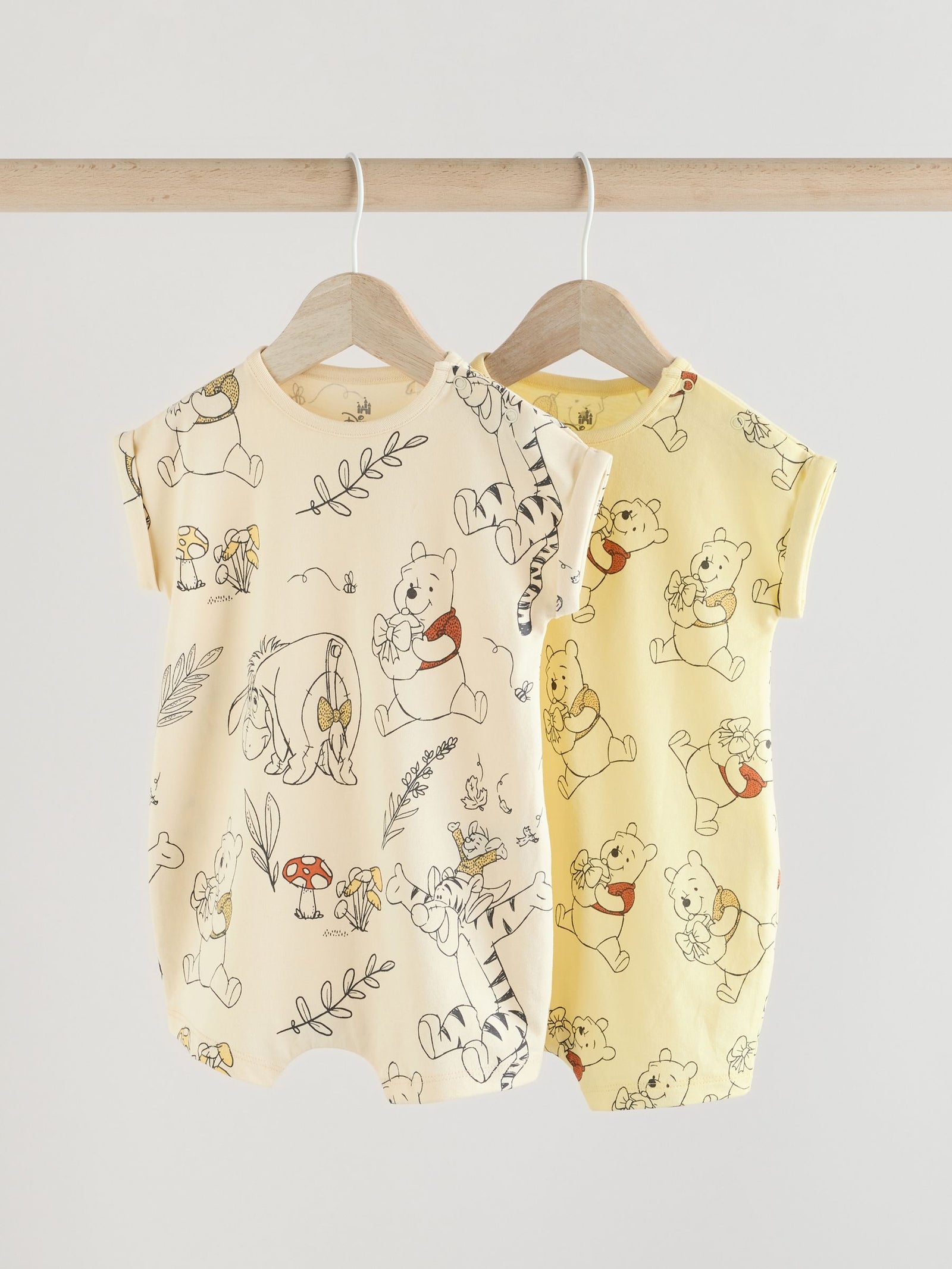 Yellow/White 2 Pack Printed Winnie The Pooh Baby Rompers