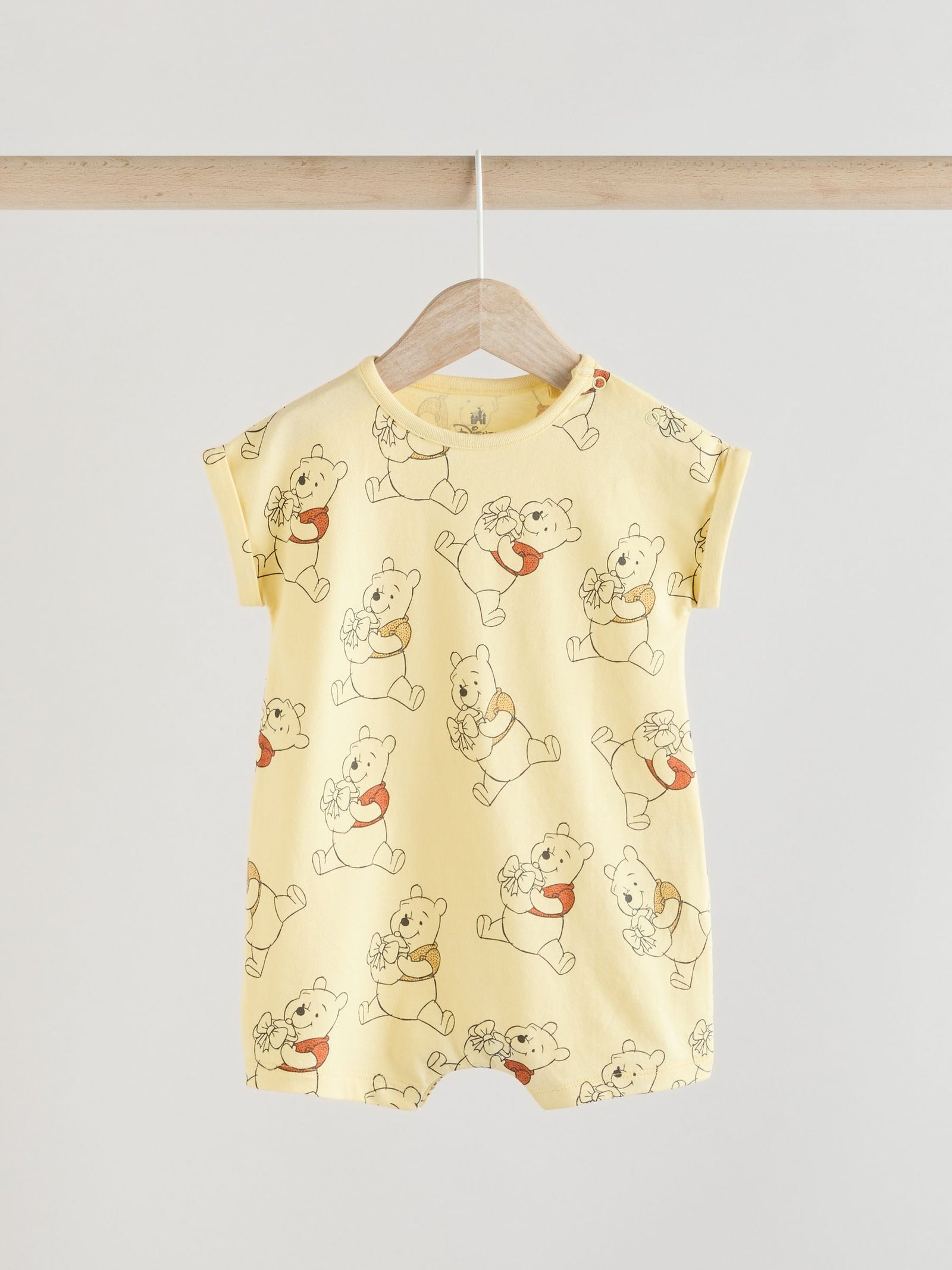 Yellow/White 2 Pack Printed Winnie The Pooh Baby Rompers