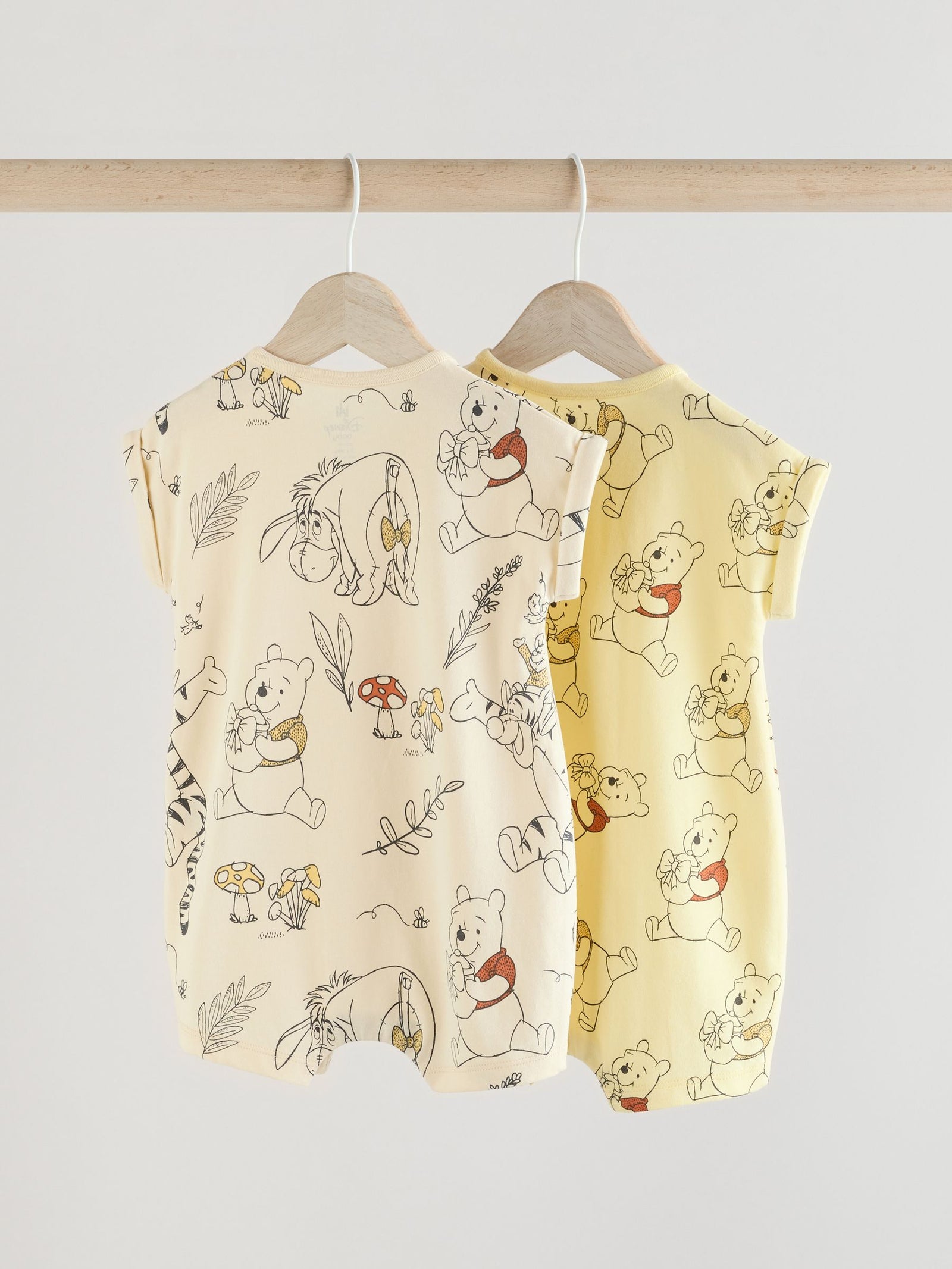 Yellow/White 2 Pack Printed Winnie The Pooh Baby Rompers