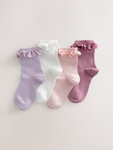 Multi 4 Pack Cotton Rich Ruffle Frill Ankle Socks