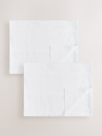 2 Pack White Cotton Baby Cellular Blankets