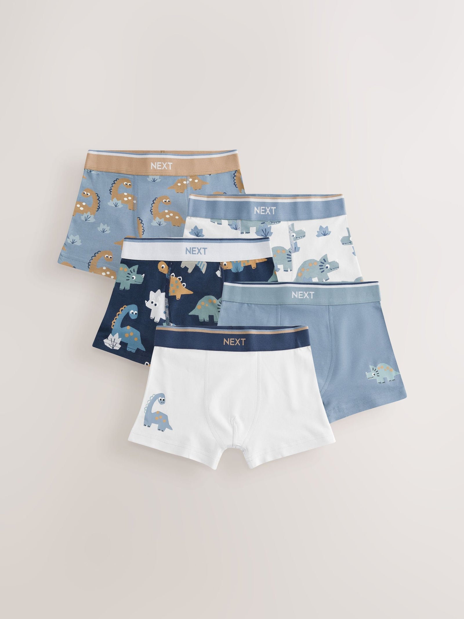 Blue/Brown Dino Trunks 5 Pack (1.5-12yrs)