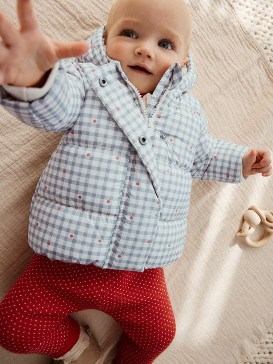 Grey Gingham Hooded Baby Padded Jacket (0mths-2yrs)