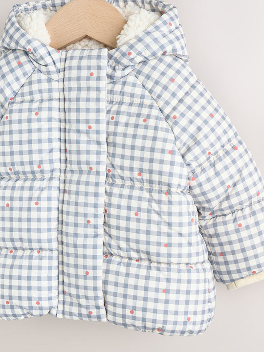 Grey Gingham Hooded Baby Padded Jacket (0mths-2yrs)