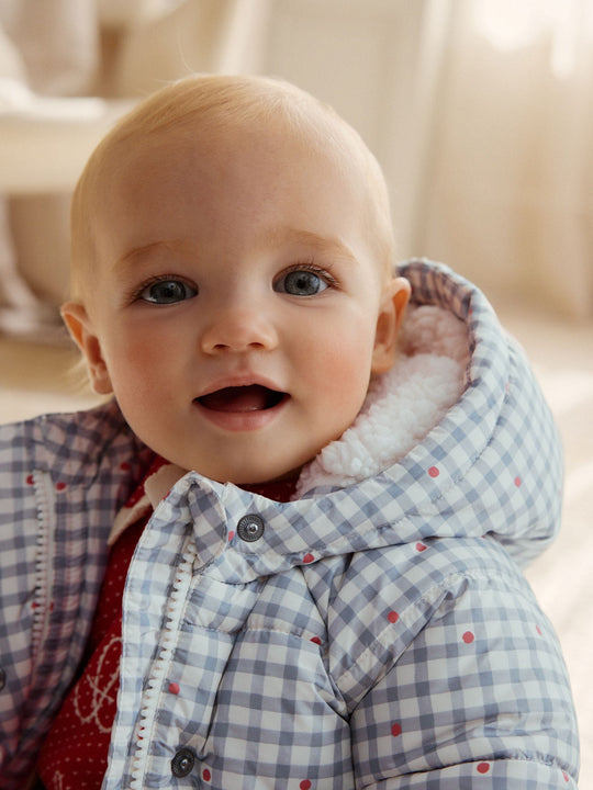 Grey Gingham Hooded Baby Padded Jacket (0mths-2yrs)