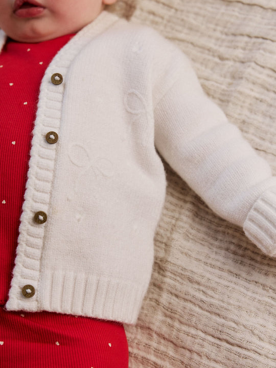 Cream Embroidered Bow Baby Cardigan (0mths-2yrs)