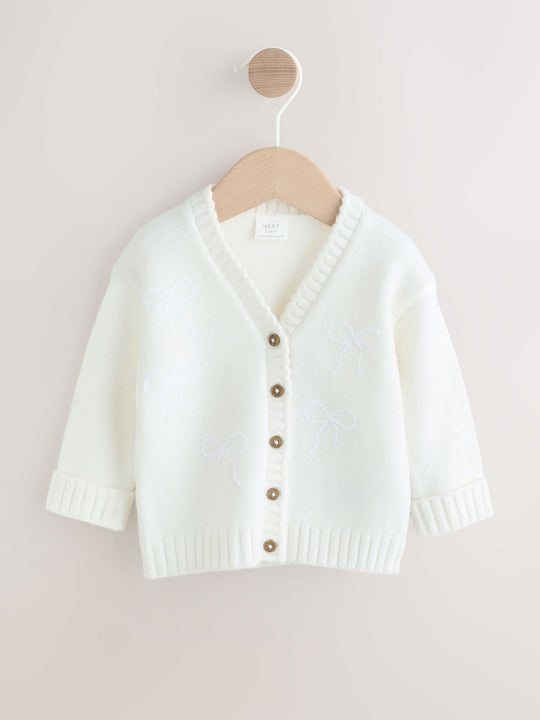 Cream Embroidered Bow Baby Cardigan (0mths-2yrs)
