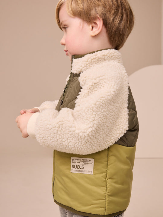 Green Borg Nylon Bomber Nylon Colourblock Shacket (3mths-7yrs)