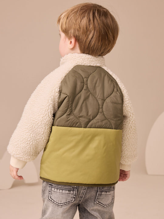Green Borg Nylon Bomber Nylon Colourblock Shacket (3mths-7yrs)