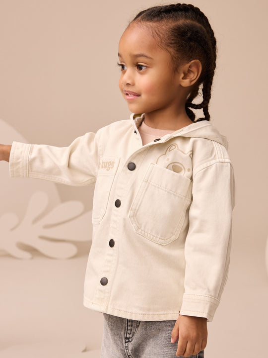 Ecru Bear Twill Hooded Overshirt and T-Shirt Set (3mths-7yrs)