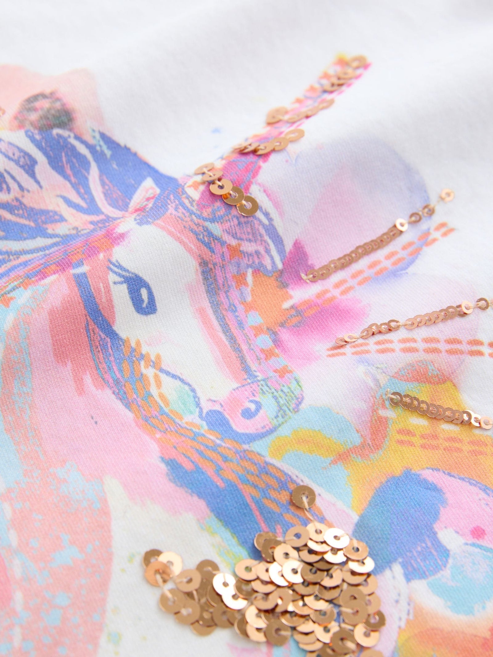 White Unicorn Print Long Sleeve Sequin Top (3-16yrs)