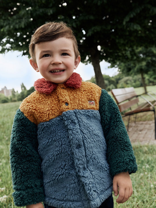 Blue/Yellow Bright Colorblock Borg Fleece Shacket (3mths-7yrs)