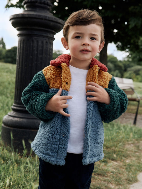 Blue/Yellow Bright Colorblock Borg Fleece Shacket (3mths-7yrs)