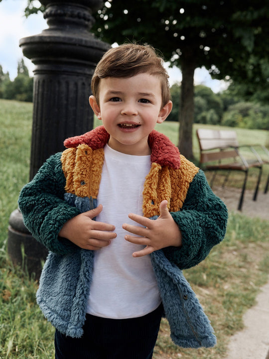 Blue/Yellow Bright Colorblock Borg Fleece Shacket (3mths-7yrs)