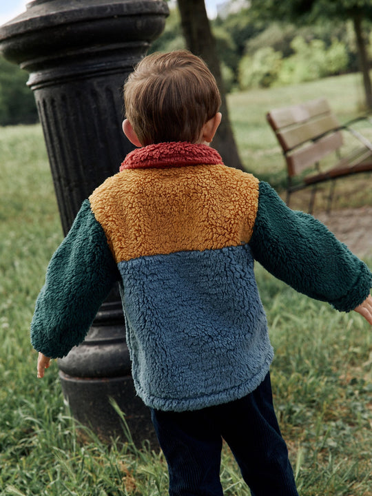 Blue/Yellow Bright Colorblock Borg Fleece Shacket (3mths-7yrs)