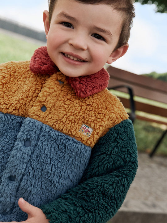Blue/Yellow Bright Colorblock Borg Fleece Shacket (3mths-7yrs)