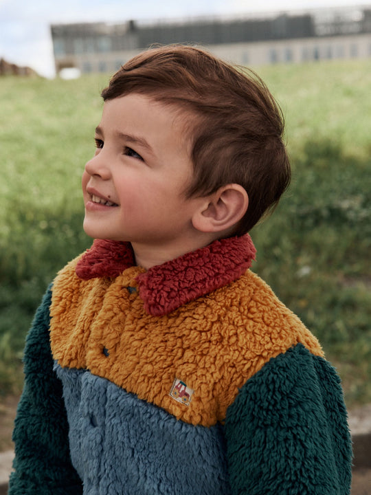Blue/Yellow Bright Colorblock Borg Fleece Shacket (3mths-7yrs)