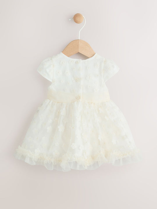 White 3D Flowers Baby Occasion Dress (0mths-2yrs)