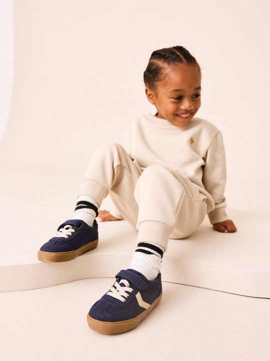 Navy Blue Standard Fit (F) Touch Fastening Elastic Lace Trainers