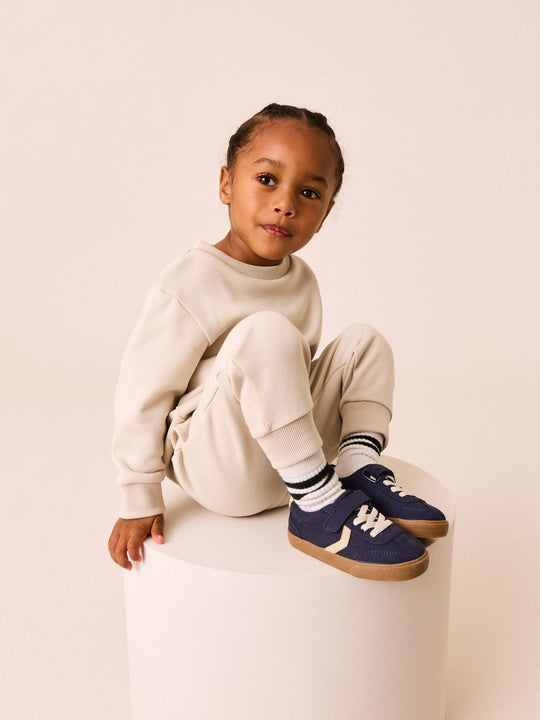 Navy Blue Standard Fit (F) Touch Fastening Elastic Lace Trainers