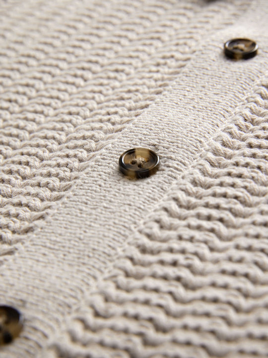 Neutral Textured Button Through Knitted Polo Shirt (3mths-7yrs)