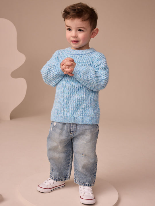 Blue Knitted Crew Neck Jumper (3mths-7yrs)