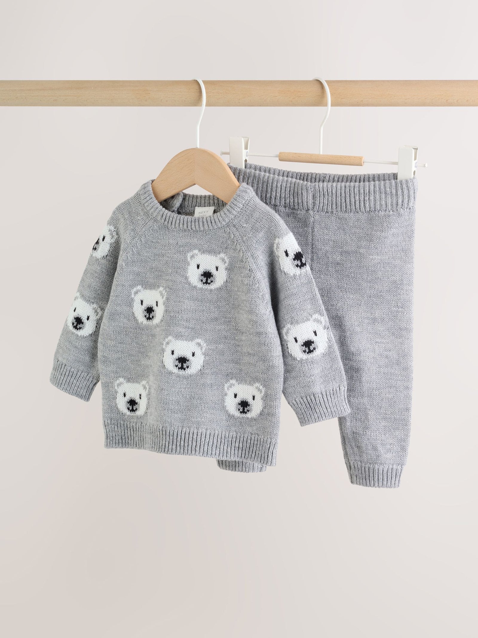 Grey Bear Knitted Top and Leggings Set