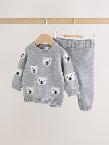Grey Bear Knitted Top and Leggings Set