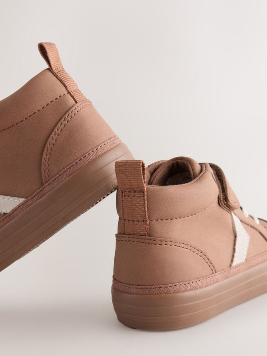 Tan Brown Standard Fit (F) Elastic Lace Touch Fastening Chevron Boots