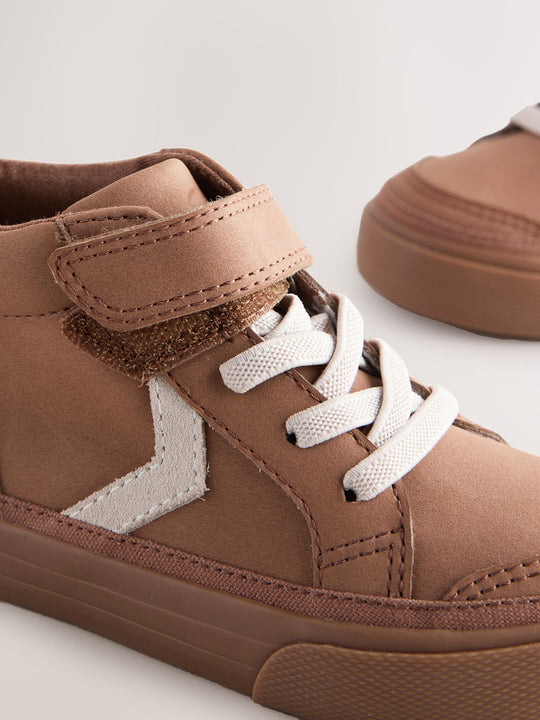 Tan Brown Standard Fit (F) Elastic Lace Touch Fastening Chevron Boots