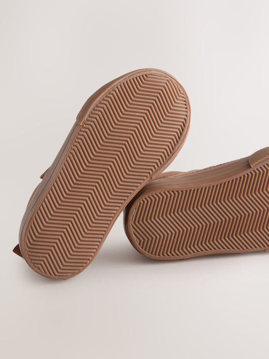 Tan Brown Standard Fit (F) Elastic Lace Touch Fastening Chevron Boots