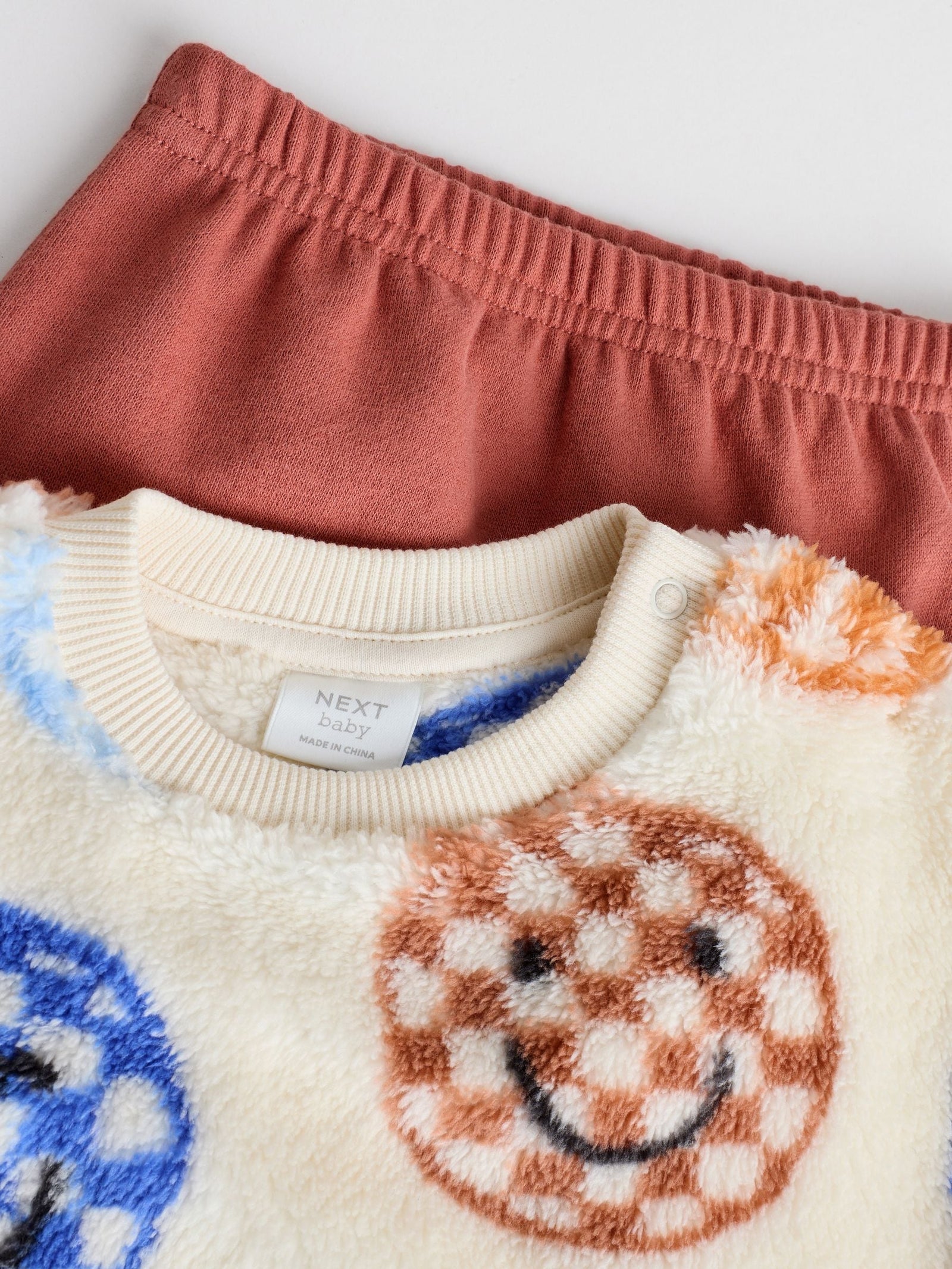 Blue Checkerboard Faces Baby Fleece Top and Joggers Set (0mths-2yrs)