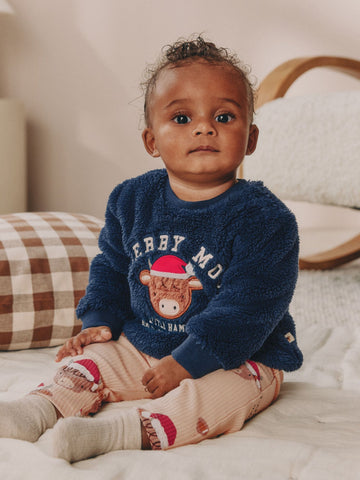 Navy Christmas Hamish Baby Fleece Top and Leggings Set (0mths-3yrs)