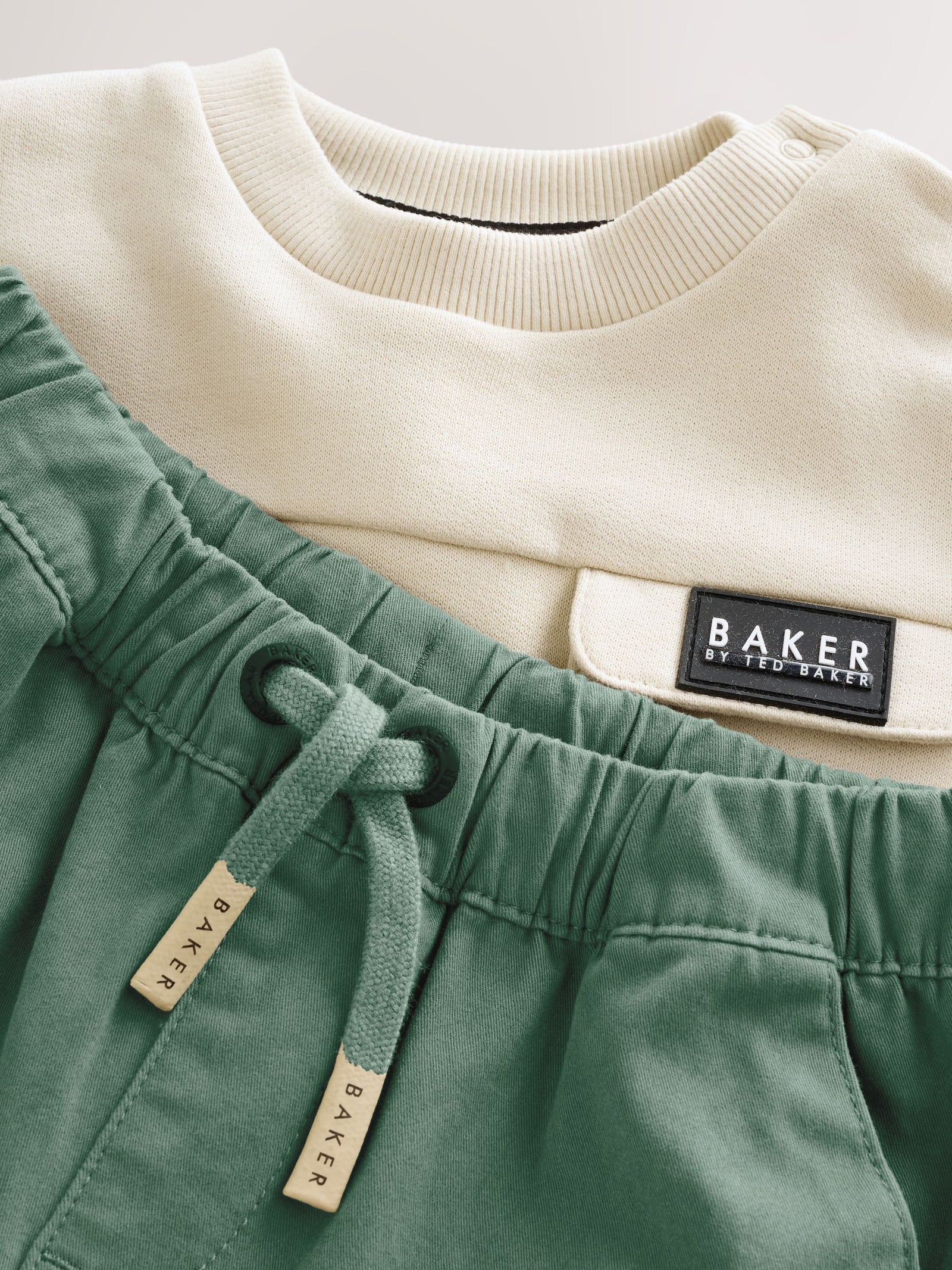 Baker by Ted Baker Stone and Green Sweatshirt and Cargo Trousers Set